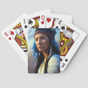 Black and White Native American Warrior Princess Playing Cards