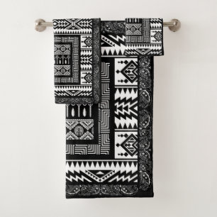 Black and White Native Patterns Bath Towel Set