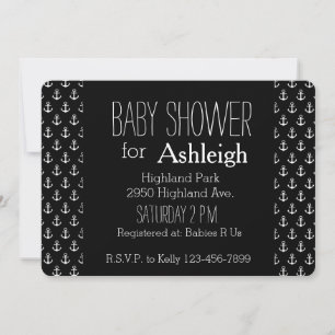 Black and White Nautical Anchors baby shower Invitation