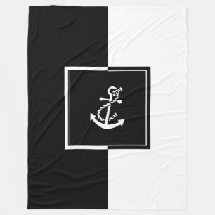Black and white Nautical Boat Anchor Fleece Blanket