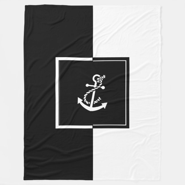 Black and white Nautical Boat Anchor Fleece Blanket (Front)