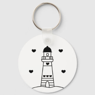 Black and White Nautical Lighthouse girly Key Ring