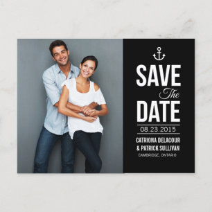 BLACK AND WHITE NAUTICAL SAVE THE DATE POSTCARD