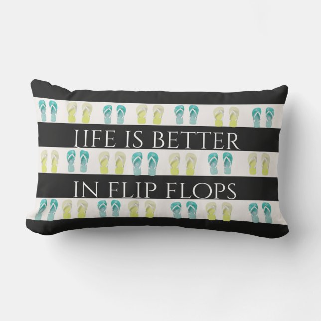 Black and White nautical stripes and flip flops Outdoor Cushion (Front)