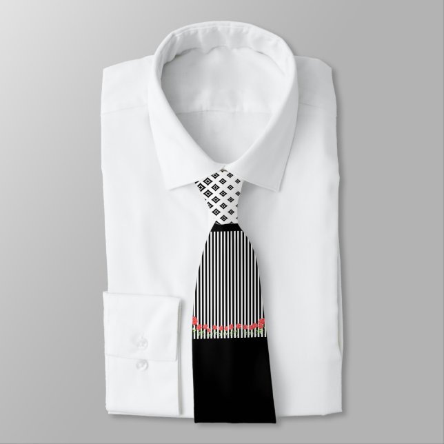 black and white Neck Tie (Tied)