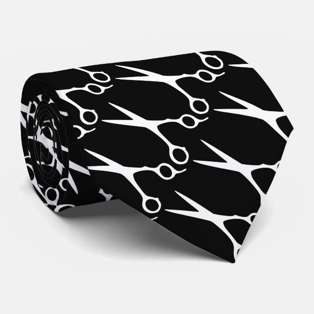Black and white neck tie for hair stylist barber (Rolled)
