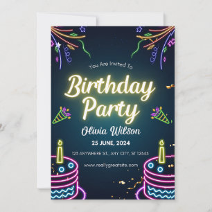 Black and White Neon Birthday Party Poster Invitation