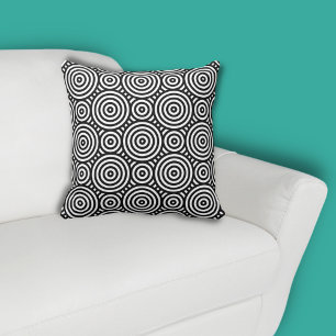 Black and White Nested Circular Pattern Cushion