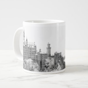 Black and White Neuschwanstein Castle in Winter Large Coffee Mug