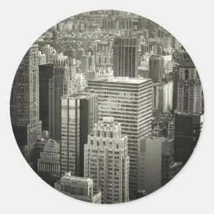 Black and White New York City Skyline Classic Round Sticker
