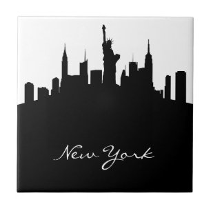 Black and White New York Skyline Tile