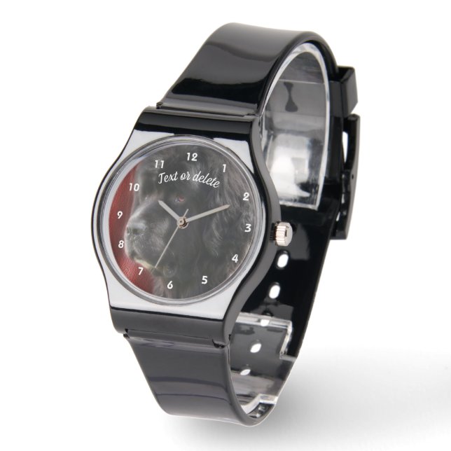 Black And White Newfoundland Dog Personalised Watch (Angle)