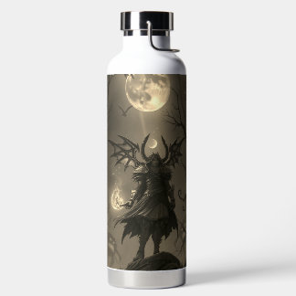 black and white night demon printed water bottle