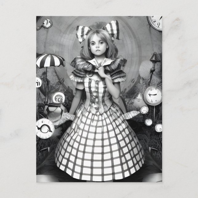 Black and White Nightmare in Wonderland Postcard (Front)