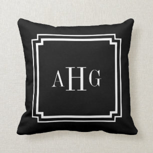 Black and White Notched Corner Custom Monogram Cushion