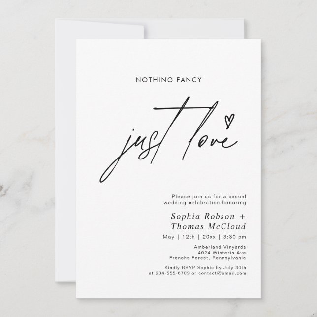 Black And White Nothing Fancy Just Love Wedding Invitation (Front)