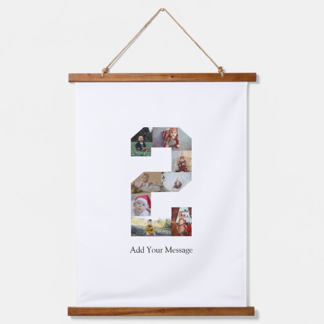 Black and White Number 2 Photo Collage Hanging Tapestry (Front)