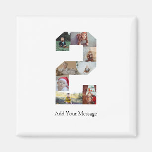 Black and White Number 2 Photo Collage Magnet