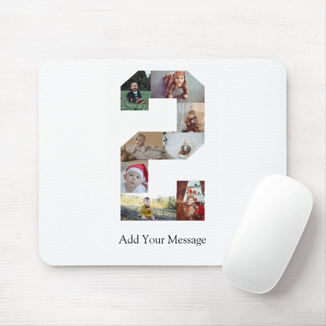 Black and White Number 2 Photo Collage Mouse Mat (With Mouse)