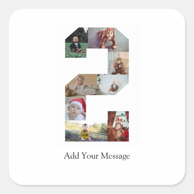 Black and White Number 2 Photo Collage Square Sticker (Front)