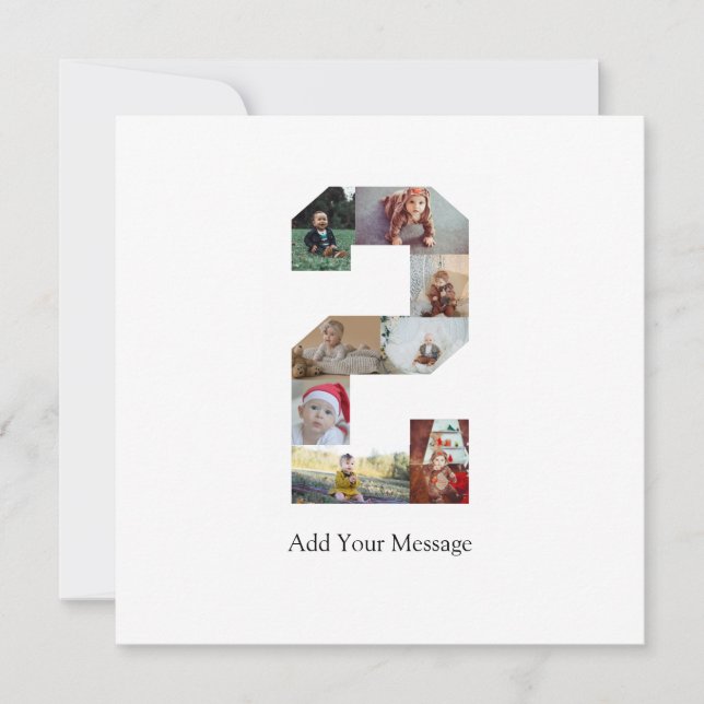 Black and White Number 2 Photo Collage Thank You Card (Front)