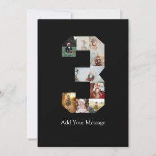 Black and White Number 3 Photo Collage Announcement