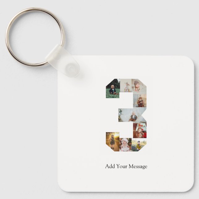 Black and White Number 3 Photo Collage Key Ring (Front)