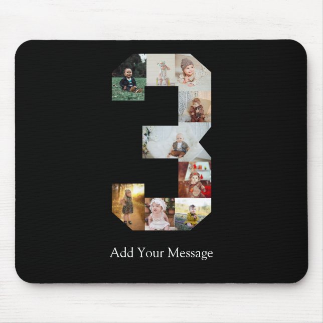 Black and White Number 3 Photo Collage Mouse Mat (Front)