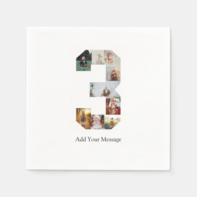 Black and White Number 3 Photo Collage Napkin (Front)