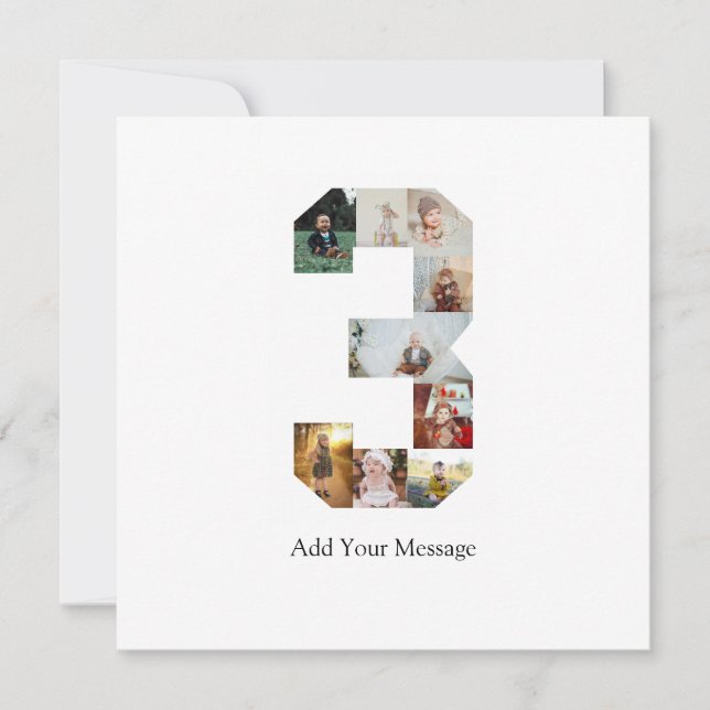 Black and White Number 3 Photo Collage Thank You Card (Front)