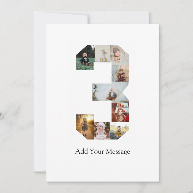 Black and White Number 3 Photo Collage Thank You Card (Front)