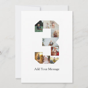 Black and White Number 3 Photo Collage Thank You Card
