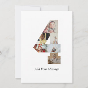 Black and White Number 4 Photo Collage Announcement