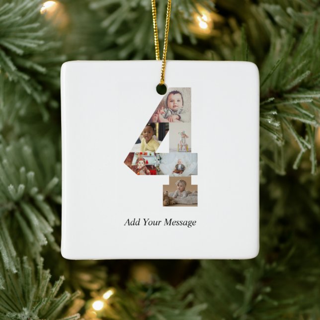 Black and White Number 4 Photo Collage Ceramic Ornament (Tree)