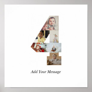 Black and White Number 4 Photo Collage Poster