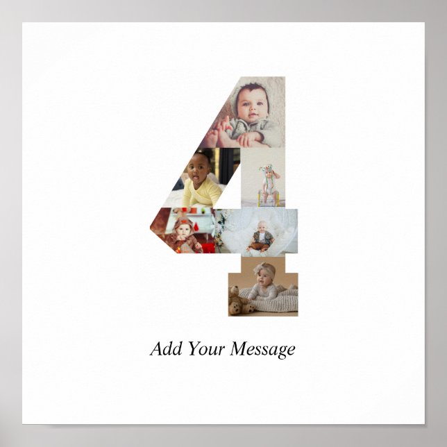 Black and White Number 4 Photo Collage Poster (Front)