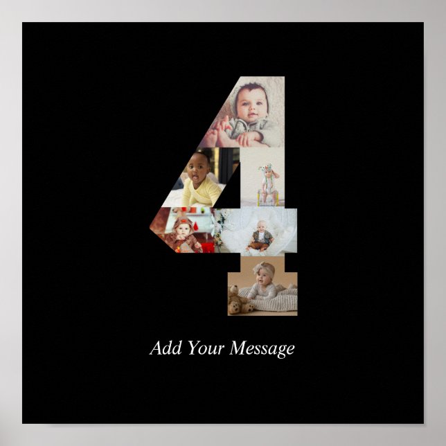 Black and White Number 4 Photo Collage Poster (Front)