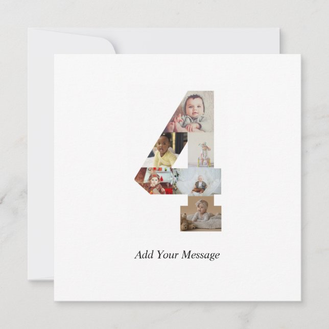 Black and White Number 4 Photo Collage Thank You Card (Front)