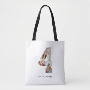 Black and White Number 4 Photo Collage Tote Bag