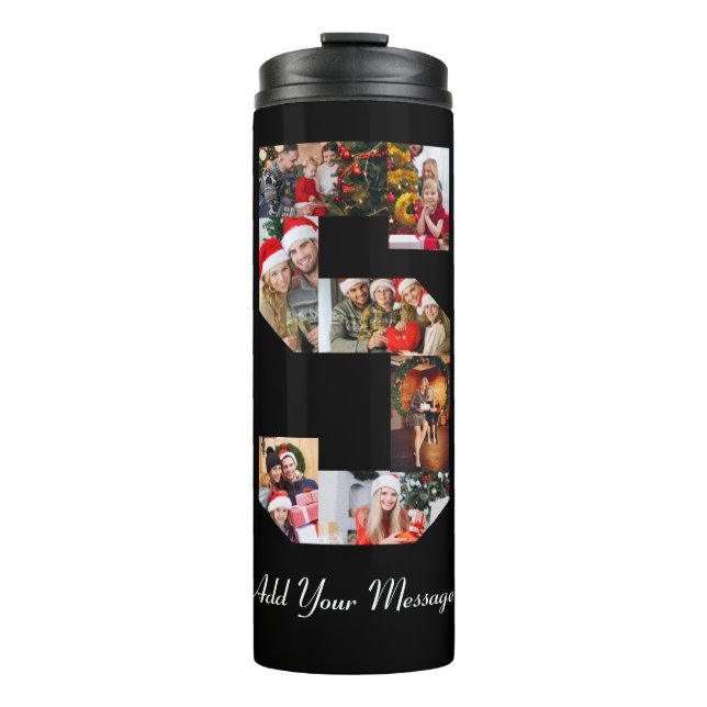 Black and White Number 5 Photo Collage Thermal Tumbler (Front)