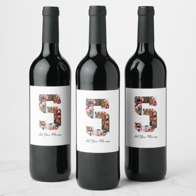 Black and White Number 5 Photo Collage Wine Label (Bottles)