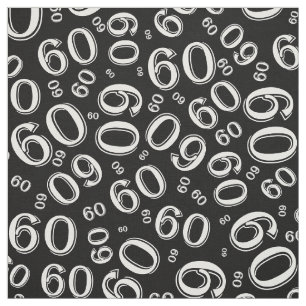 Black and White Number 60 Typography Pattern Fabric