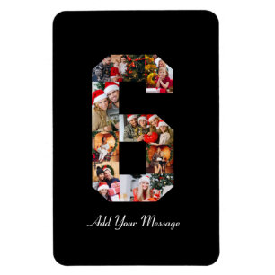 Black and White Number 6 Photo Collage Magnet