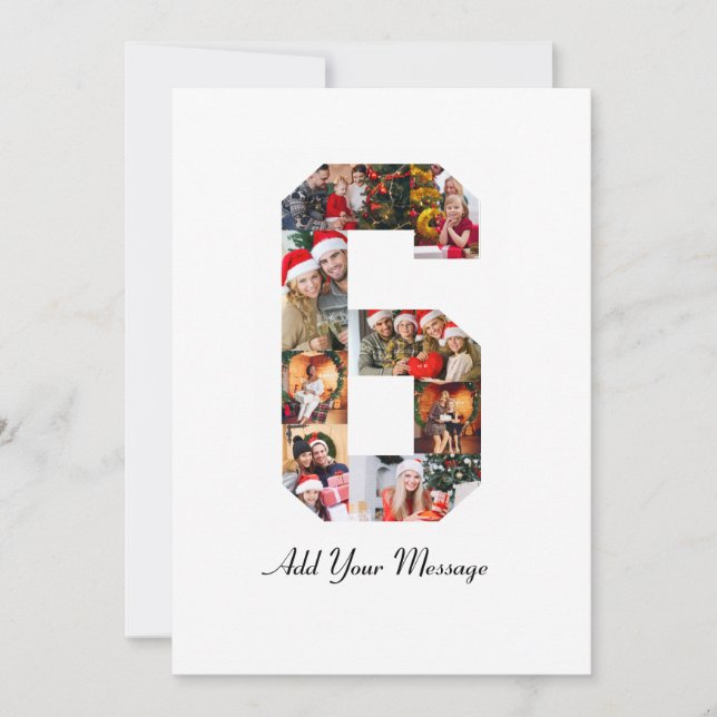 Black and White Number 6 Photo Collage Thank You Card (Front)