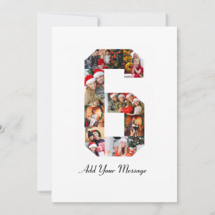 Black and White Number 6 Photo Collage Thank You Card