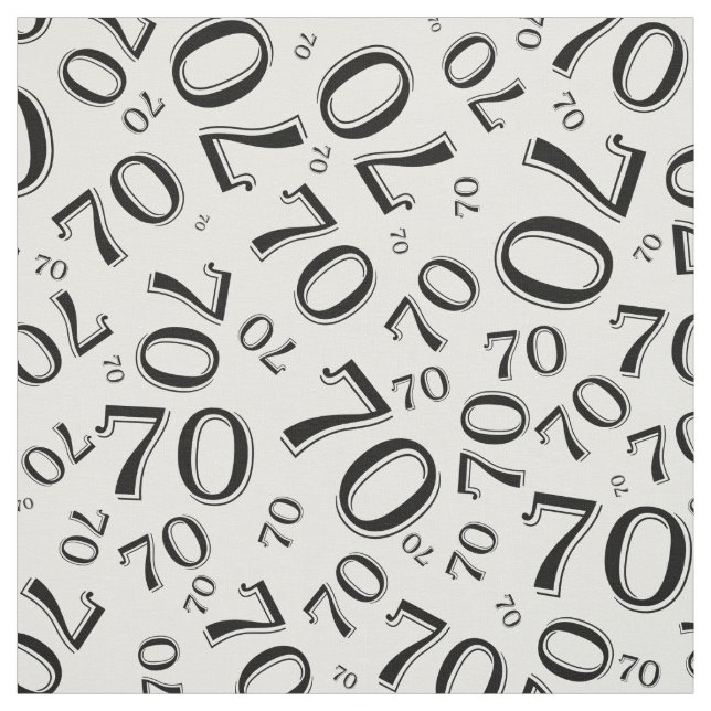 Black and White Number 70 Typography Pattern Fabric (Swatch)