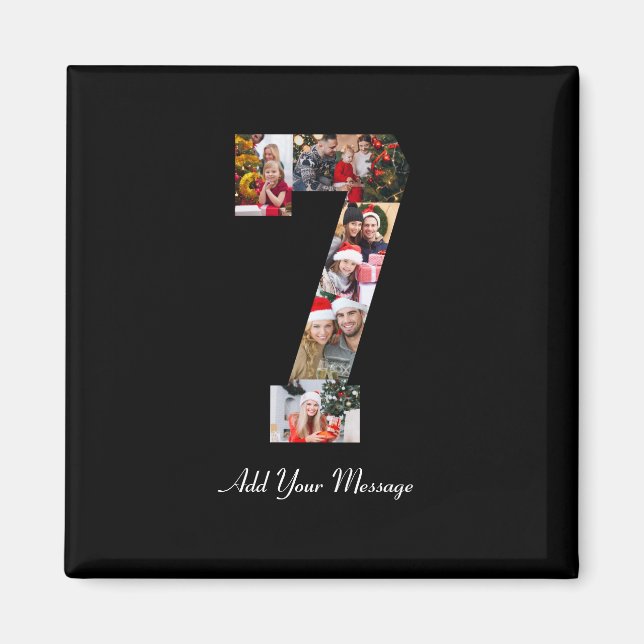 Black and White Number 7 Photo Collage Magnet (Front)