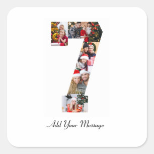Black and White Number 7 Photo Collage Square Sticker