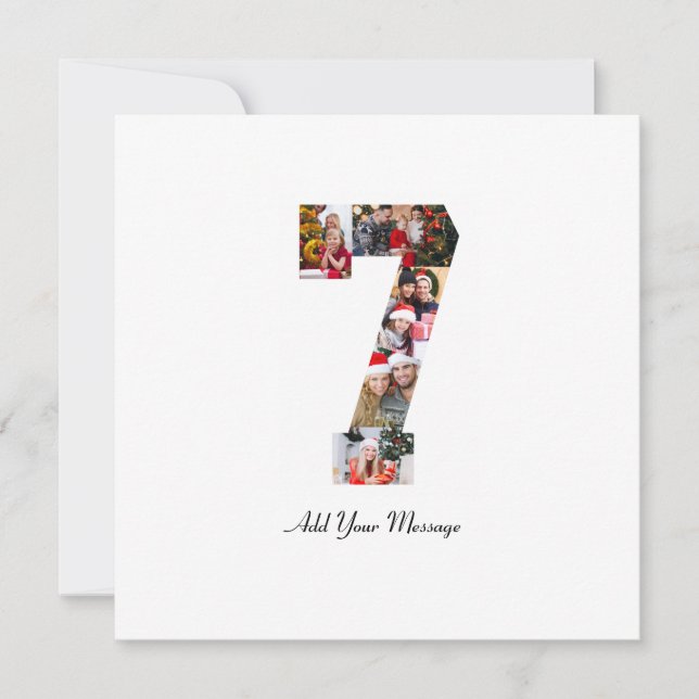 Black and White Number 7 Photo Collage Thank You Card (Front)