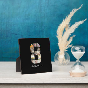 Black and White Number 8 Photo Collage Plaque